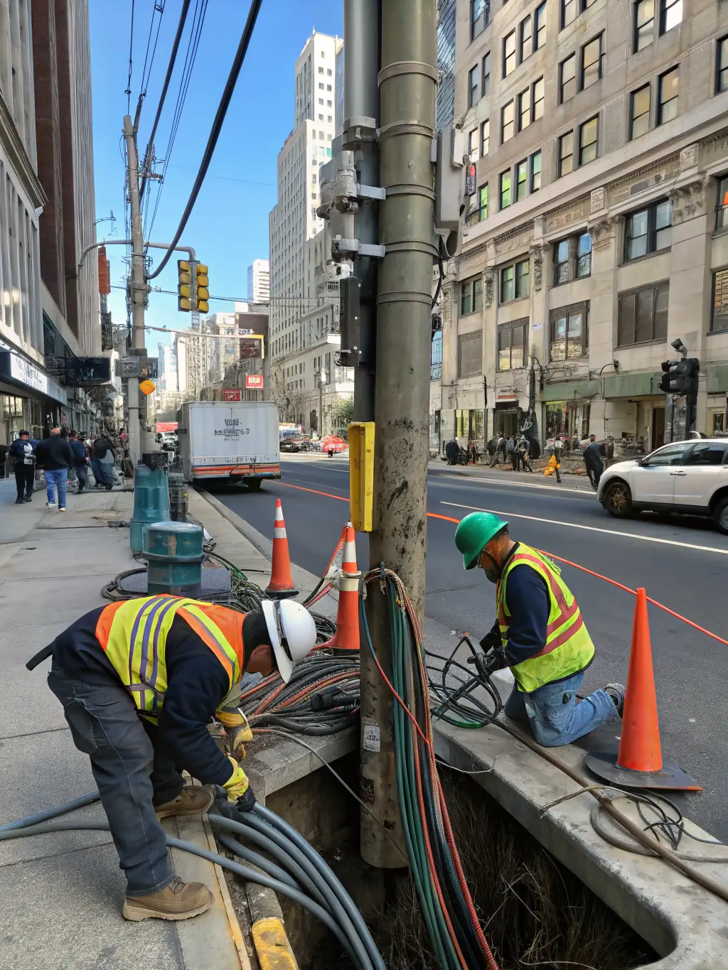 A construction site where Xgen Networks' team is installing fiber cables, emphasizing the expertise and reliability of their services.